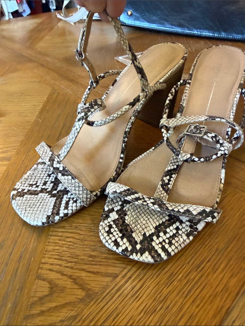 Report Snake-Print Strappy Block Heel Sandals - White/Brown